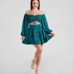 Windsor. So Sweet Ruffled Cutout Skater Dress -Deals Skirt Store 05101 1810 3