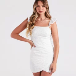 Windsor. Spring It One Lace Ruffle Strap Mini Dress