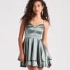 Windsor. Dreamy Lace-Up Satin Skater Dress