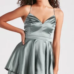 Windsor. Dreamy Lace-Up Satin Skater Dress 9 Windsor. Dreamy Lace-Up Satin Skater Dress -Deals Skirt Store 05101 2204 4