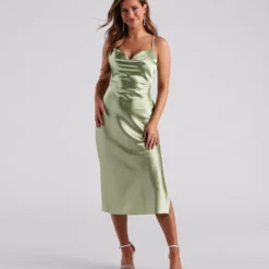 Windsor. Silky Sleek Satin Slip Midi Dress