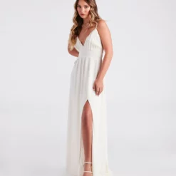 Windsor. Blissful Beauty Chiffon Ruffle Trim V-Neck Maxi Dress
