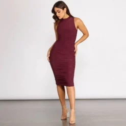 Windsor. Sleeveless Ruched Midi Dress