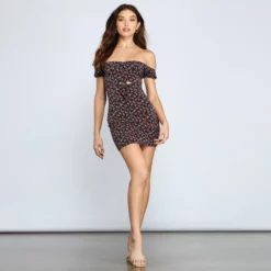 Windsor. Floral Romance Ruched Mini Dress -Deals Skirt Store 05102 1103 3