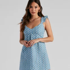 Windsor. Picnic Date Eyelet Lace V-Neck Dress