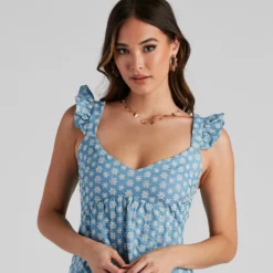 Windsor. Picnic Date Eyelet Lace V-Neck Dress -Deals Skirt Store 05102 4386 4