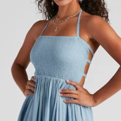 Windsor. Back Beauty Linen Halter Skater Dress -Deals Skirt Store 05102 4404 4