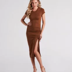Windsor. On The Go Crew Neck Slit Midi Dress -Deals Skirt Store 05102 4872 1