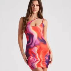 Windsor. Strike Again Marble Print Mini Dress