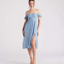 Windsor. Just Peachy Keen Off-The-Shoulder Midi Dress