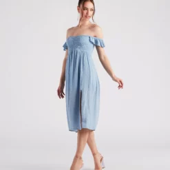 Windsor. Just Peachy Keen Off-The-Shoulder Midi Dress -Deals Skirt Store 05102 4953 3