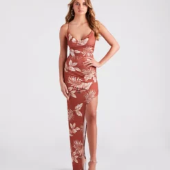 Windsor. Sunset Romance Tropical Print Maxi Dress