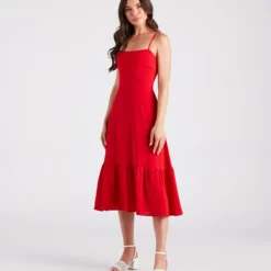 Windsor. Endless Sunshine Linen Tie-Back Midi Dress -Deals Skirt Store 05102 5012 3