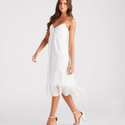 Windsor. Sweet Charm Swiss Dot Chiffon Midi Dress -Deals Skirt Store 05102 5047 3