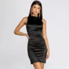 Windsor. Sleek Satin Sleeveless Mini Dress
