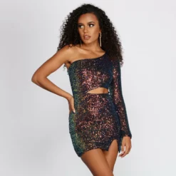 Windsor. Sequin One Shoulder Mini Dress -Deals Skirt Store 05103 0574 1