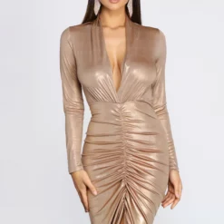 Windsor. Enchanting Metallic Deep V Midi Dress -Deals Skirt Store 05103 0629 4