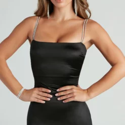 Windsor. Va Va Voom Satin Rhine Strap Dress -Deals Skirt Store 05103 4487 4