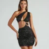 Windsor. Stunning Glitz Cutout Glitter Mini Dress