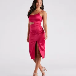 Windsor. Make The List Satin Slit Midi Dress -Deals Skirt Store 05103 4777 3