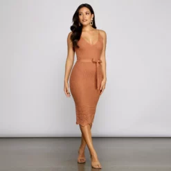 Windsor. Casual Day Crochet Knit Midi Dress