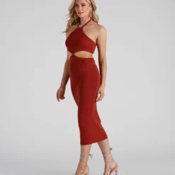 Windsor. Tropic Like It's Hot Halter Midi Dress -Deals Skirt Store 06005 1375 1