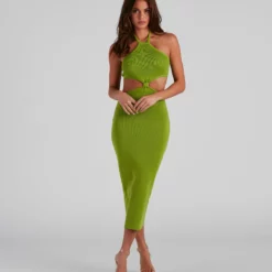 Windsor. Tropic Like It's Hot Halter Midi Dress -Deals Skirt Store 06005 1376 1